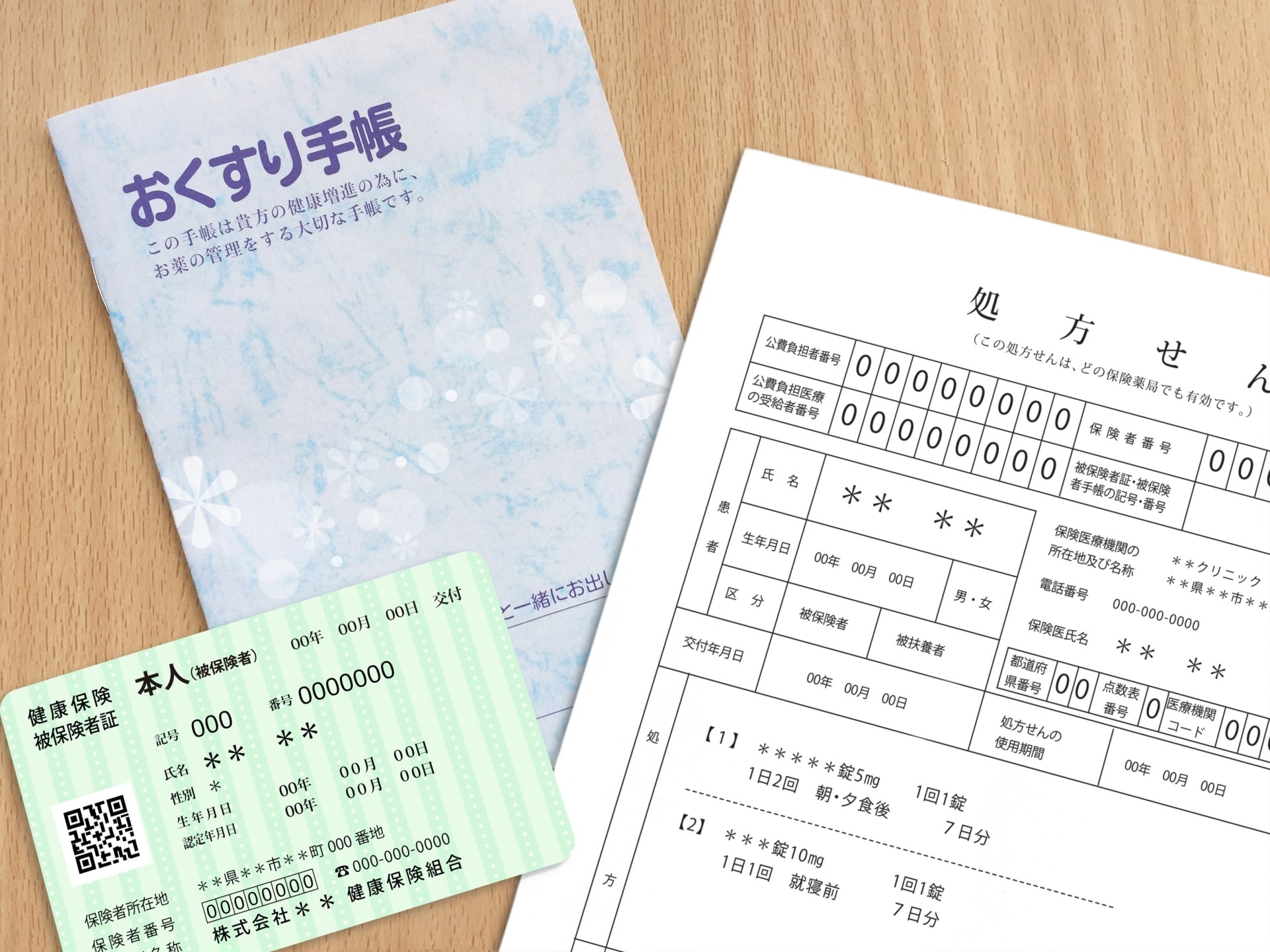 写真:おくすり手帳・処方せん・マイナンバーカードまたは資格確認証